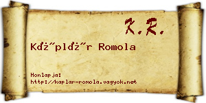 Káplár Romola névjegykártya